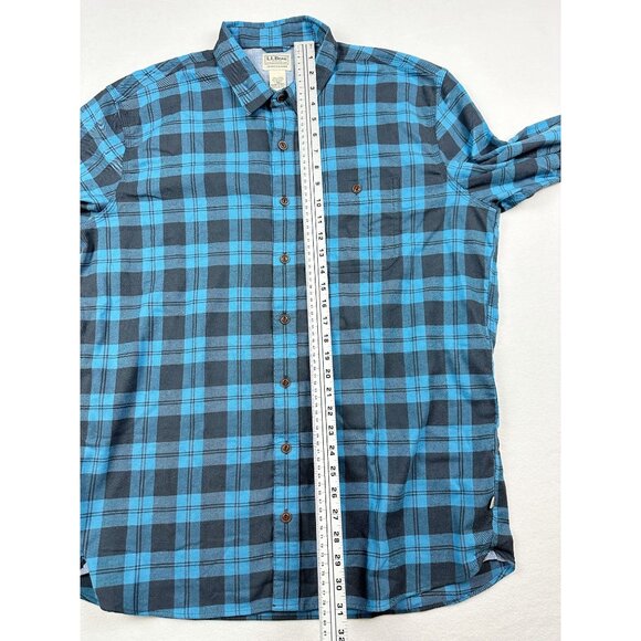 L.L. Bean Mens Bean Flex Flannel Shirt Size L Tall Cotton‎ Stretch Blue - Picture 5 of 6